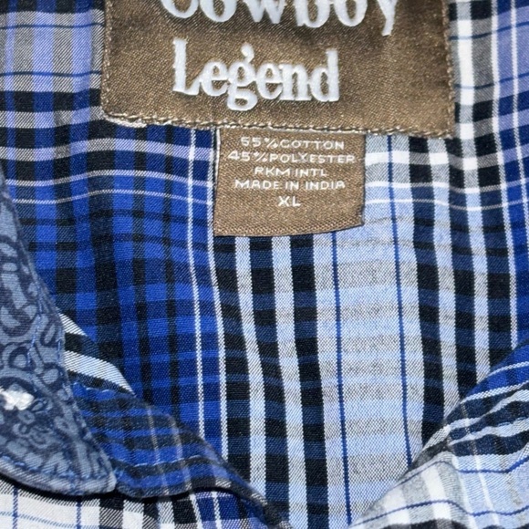 Cowboy Legend Mens Sz‎ XL Country Western Shirt Pearl Snap Navy/White Plaid - Picture 4 of 10